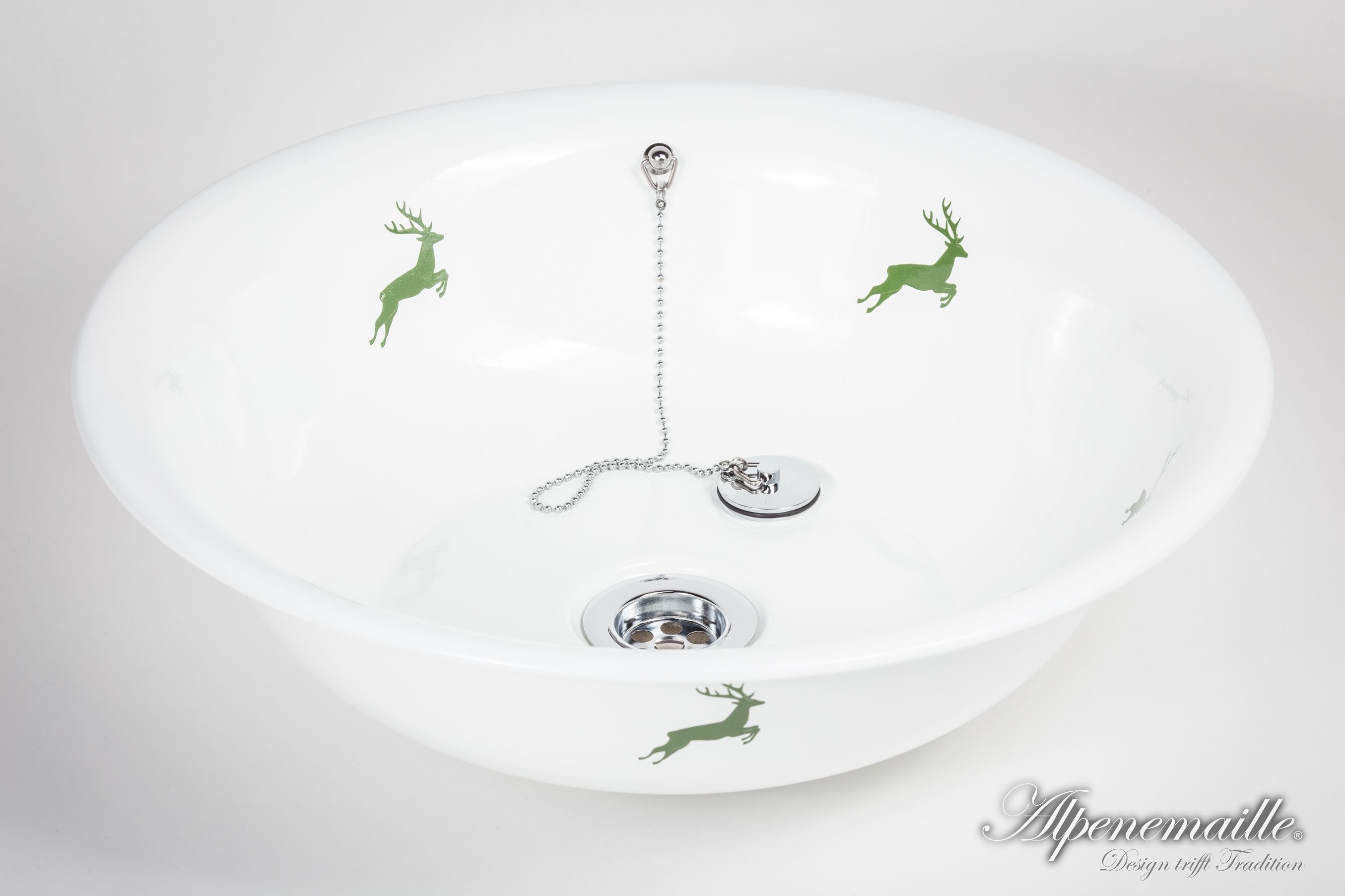 #364-99-2 ~~ Design Jumping Deer ~~ Handmade in Austria ~~ Alpenemaille\u00ae  RIESS\u00ae Edition Premium Enamel Sink ANNI \u00f841X11cm